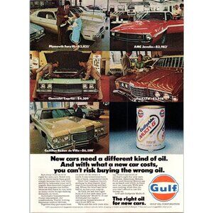 1973 Gulf Gulfpride Multi-G Motor Oil Vintage Print Ad Car Dealer Lot Wall Art